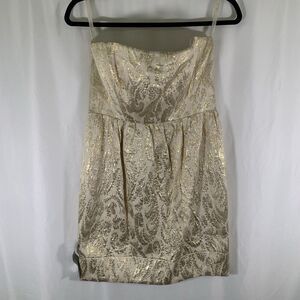 New Shoshanna Dress Women's 6 Gold Metallic Sleeveless Zip Back